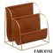 Fabulaxe Gold-Tone Metal Magazine Rack with Brown Faux Leather Sling Freestanding Organizer for Magazines Newspapers & Files